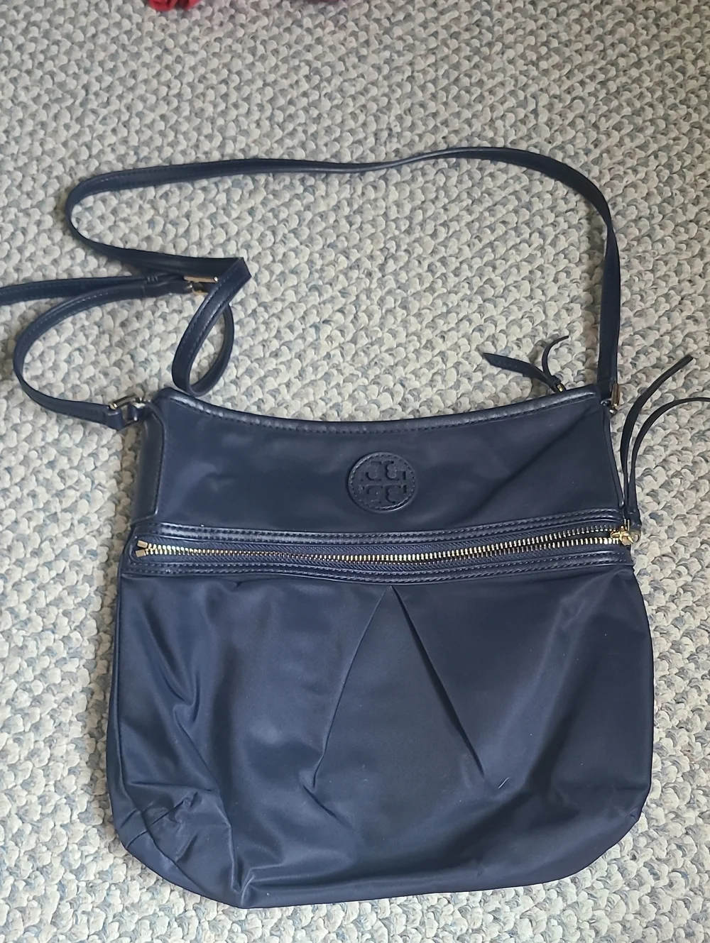 Tory Burch Navy Crossbody Nylon Bag with Gold Zip and Logo